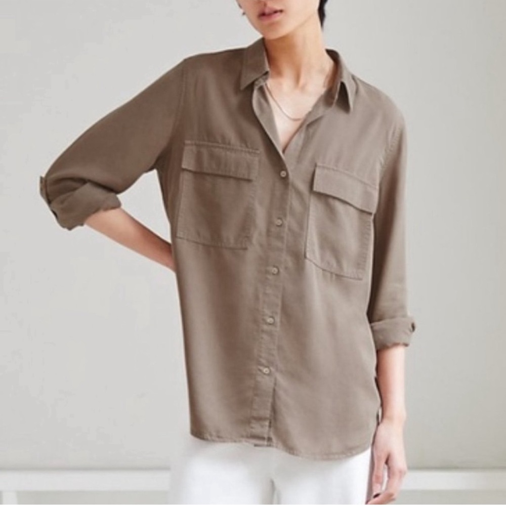 ARITIZA BABATON KHAKI TAN COTTON BUTTON UP SHIRT SIZE LARGE
